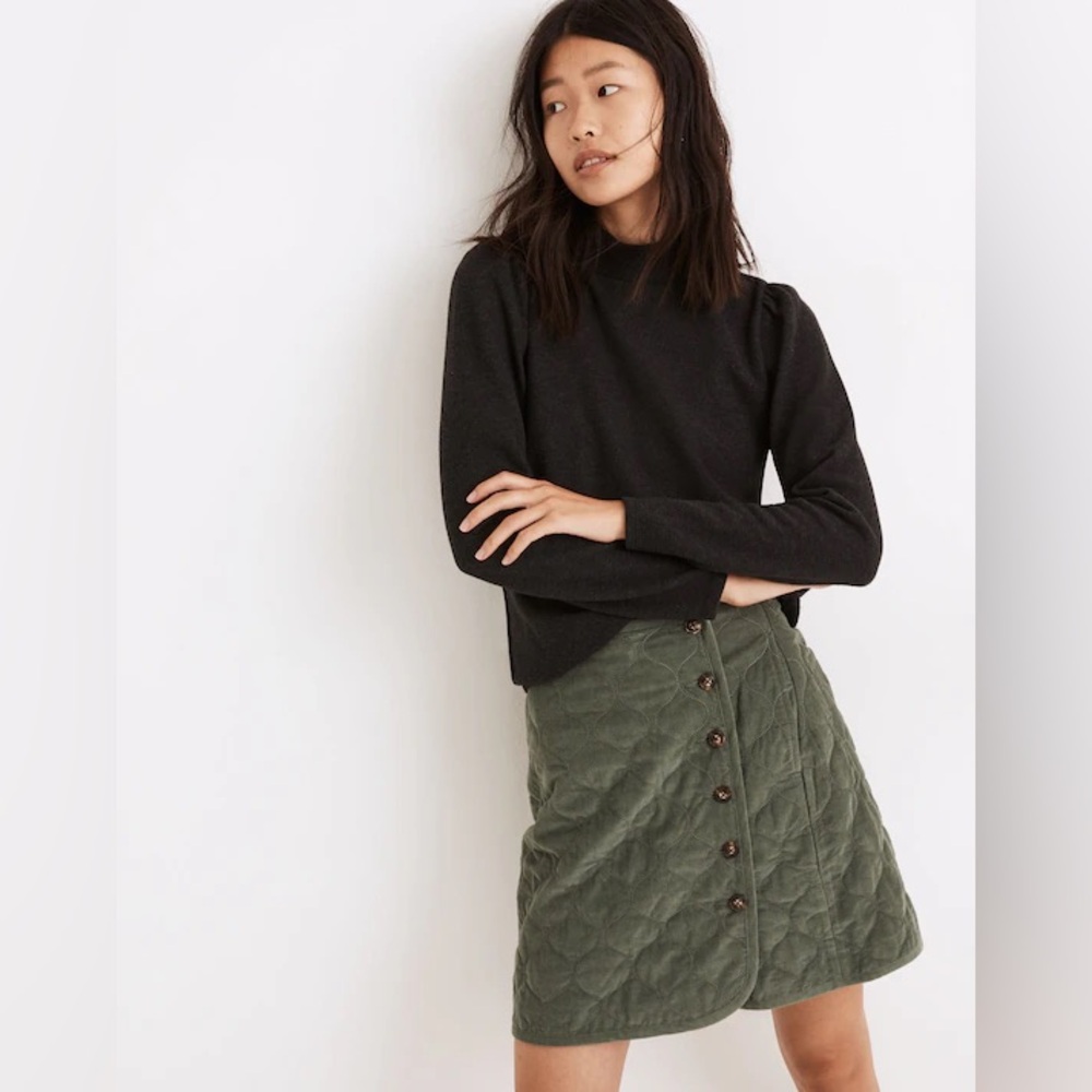 NWT Madewell (Re)sourced Plush Mockneck Puff-Sleeve Top Heather Charcoal medium